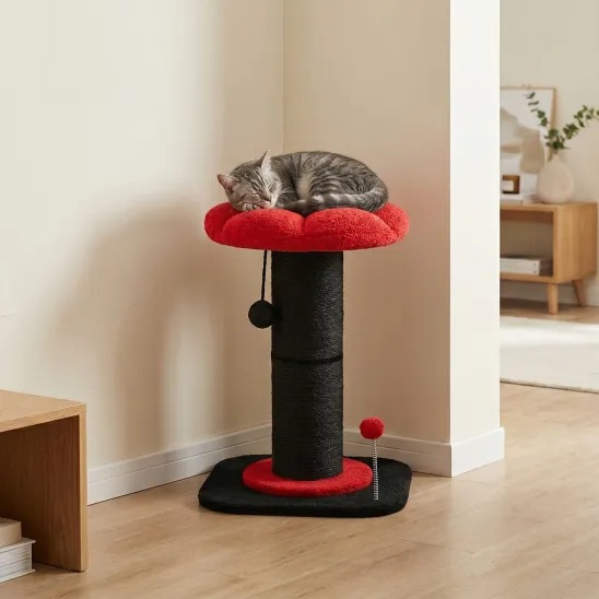 Black sisal cat scratcher with flower perch