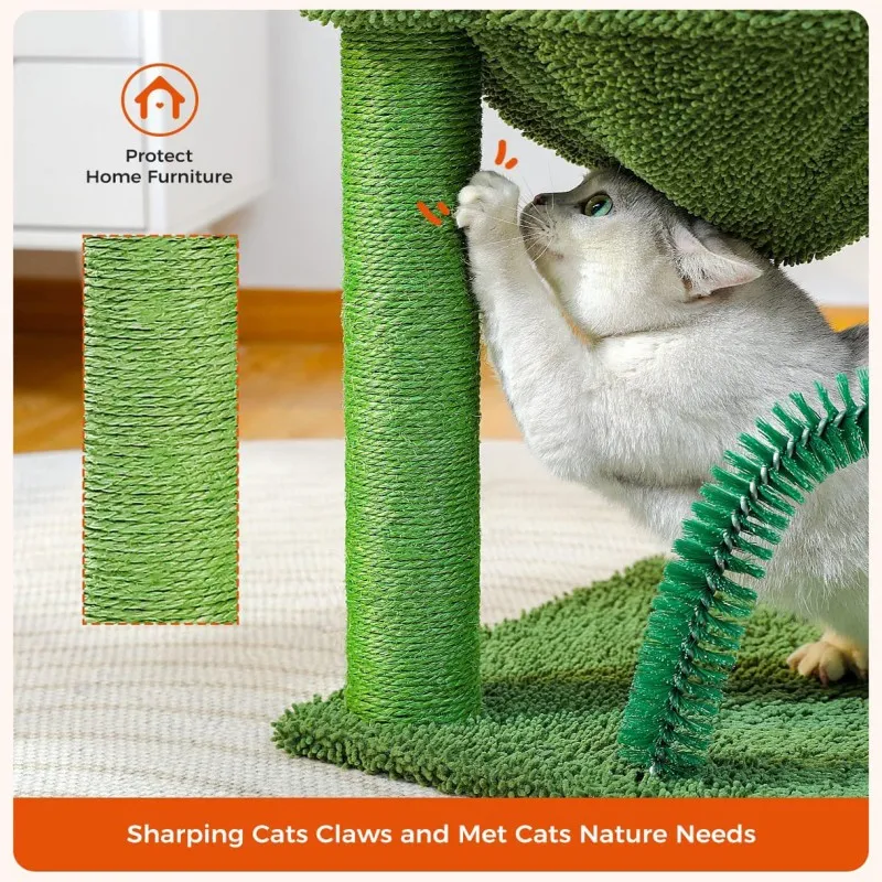 Green scratching posts with sisal rope