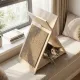 Cardboard cat scratching pad on angled wooden frame