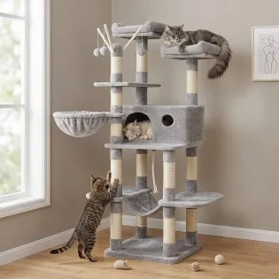 Cat Climber with Hammock, Large Condo & Basket
