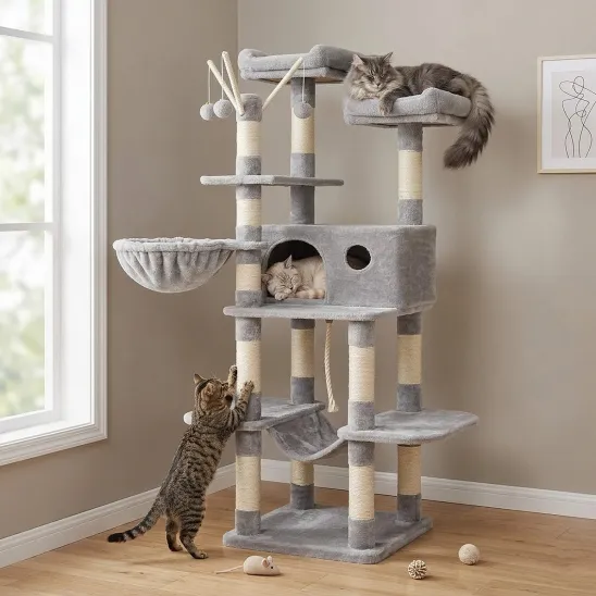 Cat Climber with Hammock, Large Condo & Basket