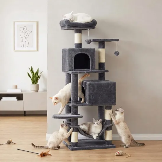Cat tree with condos and hammock in Dark Gray