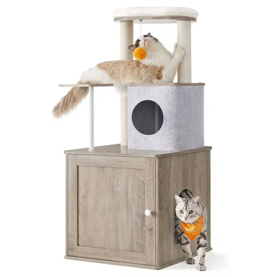 Cat litter box furniture with a hideaway