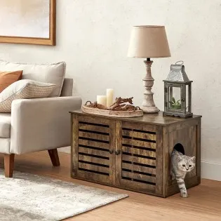 Side Table for Cat Litter Box with Removable Divider