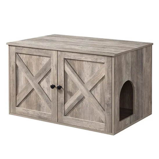 Greige cat litter enclosure