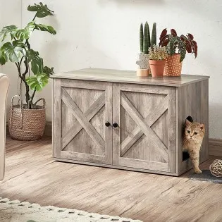 Cat Litter Box Hiding Furniture with Removable Divider