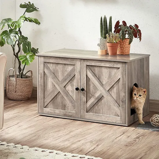 Cat Litter Box Hiding Furniture with Removable Divider