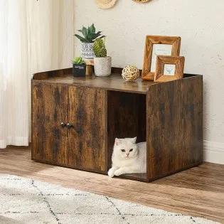 Rustic Brown Cat Litter Box Enclosed Furniture