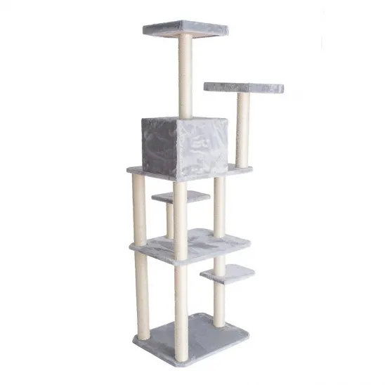 Gray cat tree back view