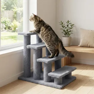 4-tier Plush Cat Steps for High Beds and Sofas