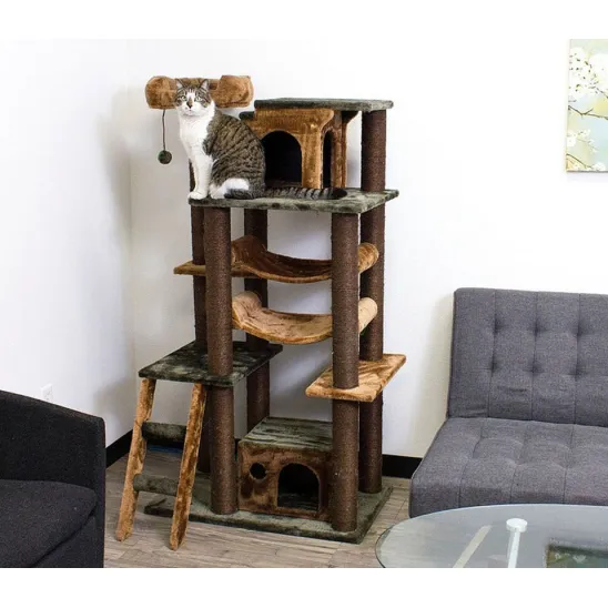 Fancy cat tree in Green/Brown design