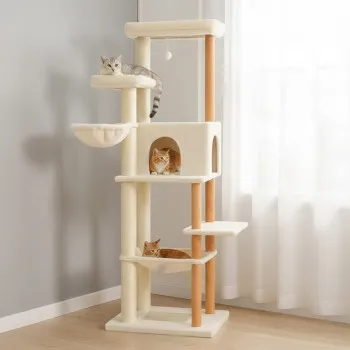 Sturdy Cat Climbing Tree with Hammock & Solid Wood Poles