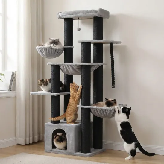 Tall Cat Condo for Maine Coon Cats with Two Hammocks