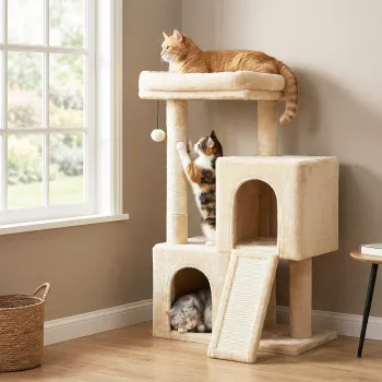 Mini Cat Tower for Senior Cats with Two Condos