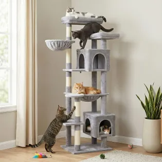 Tall Cat Tree for Large Cats with Hammock