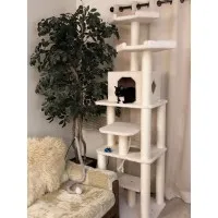 Cat tree for indoor cats with hanging rope