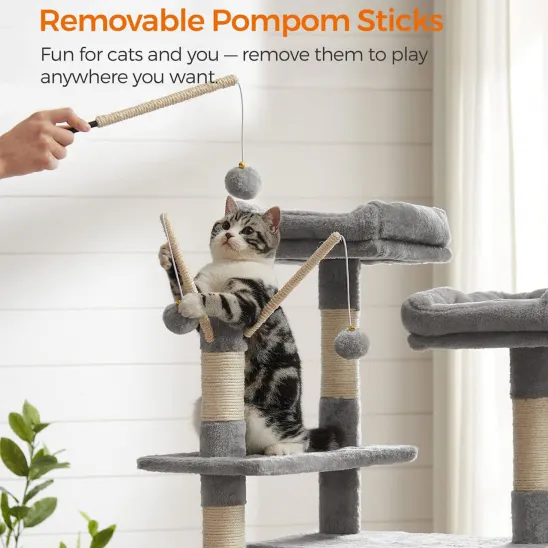 3 removable sisal sticks with pom-poms