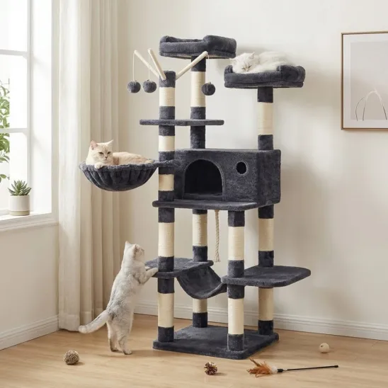 Cat tree for climbing in dark gray