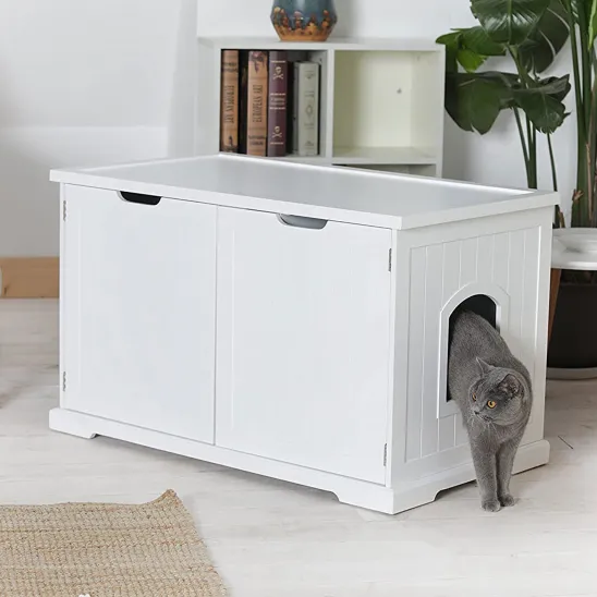 White cat furniture for automated litter box