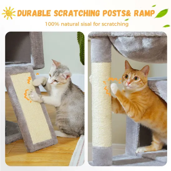 Durable sisal scratching post and ramp