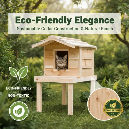 Eco-friendly cedar cat house on legs