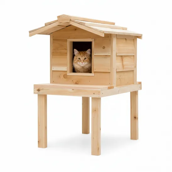 Elevated House for Outdoor Cats with Platform & Extended Roof