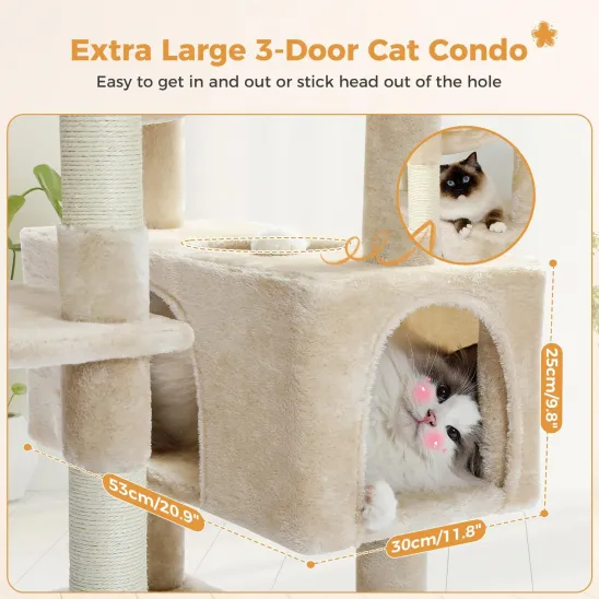 Extra large three doors cat condo