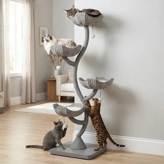 Fancy 4-tier cat tree for big cats in Gray