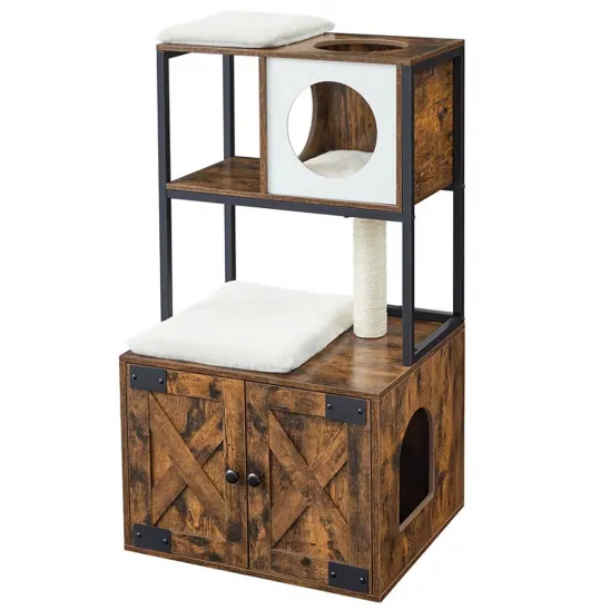 Fancy cat tree with a litter box enclosure