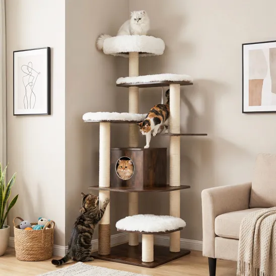 7-tier Fancy Wooden Cat Tower with Condo & Sisal Posts