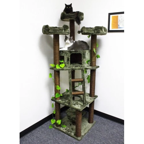 Tall Forest Themed Tree for Indoor Cats with Green Leaves