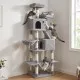 Gray cat tower with two condos and hammock