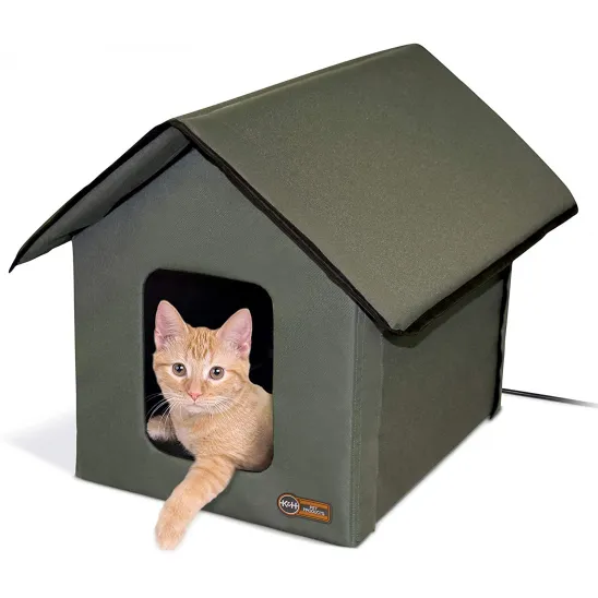 Heated cat house in Olive Green
