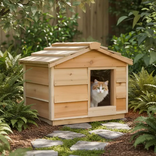 Insulated cedar shelter for large outdoor cats