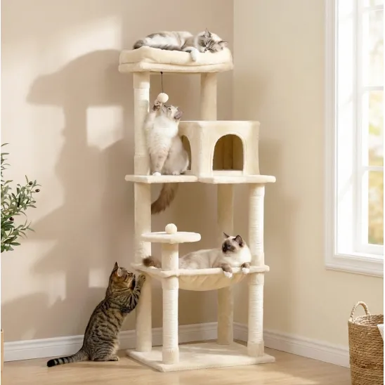 Kitty Scratch Tree with Hammock & Large Bed on Top
