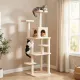 Large cat play tower with sisal scratching posts in Beige