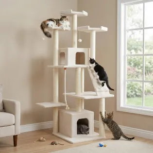 82" Large Cat Tower with Two Houses & Sisal Rope