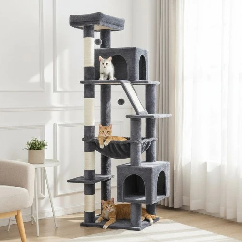 Large Cat Tower with Hammock for Multiple Indoor Cats 