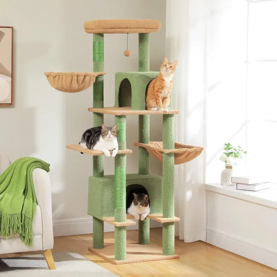 66" Cat Tree with Hammock & Basket