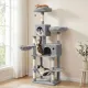 Light gray cat tower with condo & hanging basket