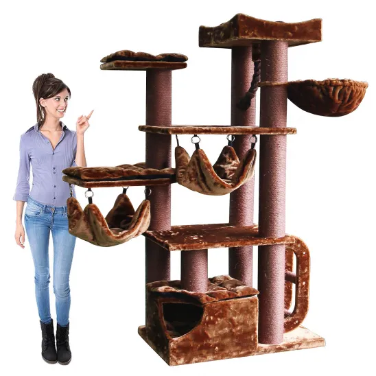 Deluxe Cat Climbing Tree for Big Cats with Two Hammocks