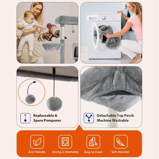 Machine washable cover and pom-pom play ball