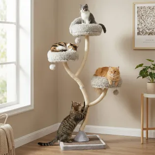 Stylish Metal Frame Cat Tower with 3 Cozy Perches