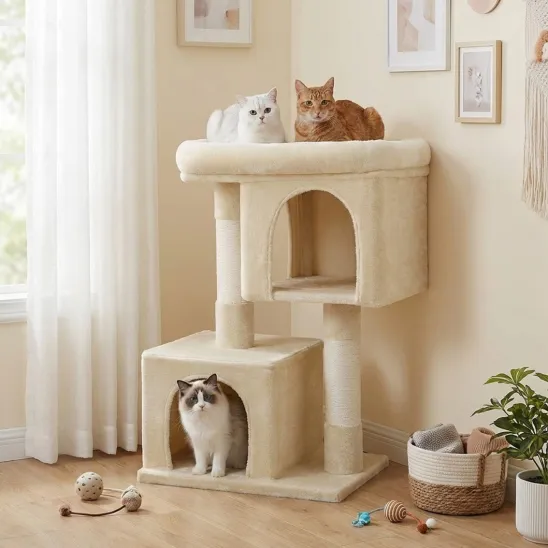 Mini cat tree for larger adult cats in Beige
