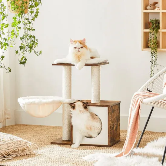 Wooden stand with hammock for small cats