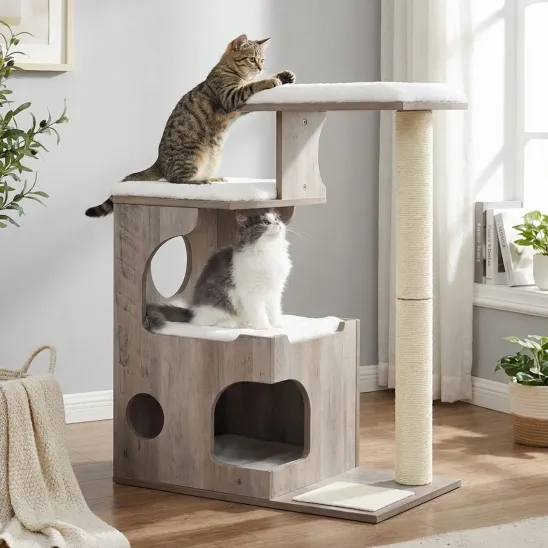 Modern wood cat playground in Gray