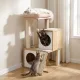 Wooden Small Cat Tree with Large Sleeping Perch for Senior Cats