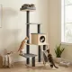 Modern Wooden Cat Tree with Hideaway & Inclined Scratcher