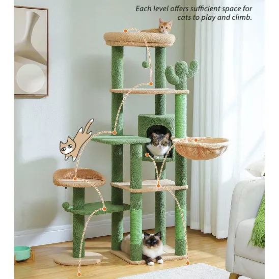 Cat tree with large hanging basket & cactus post