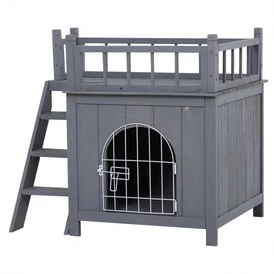 2-Level cat house for outdoor cats in Gray